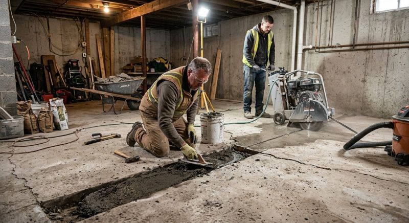 Cracked Basement Floor Repair in Catonsville, MD